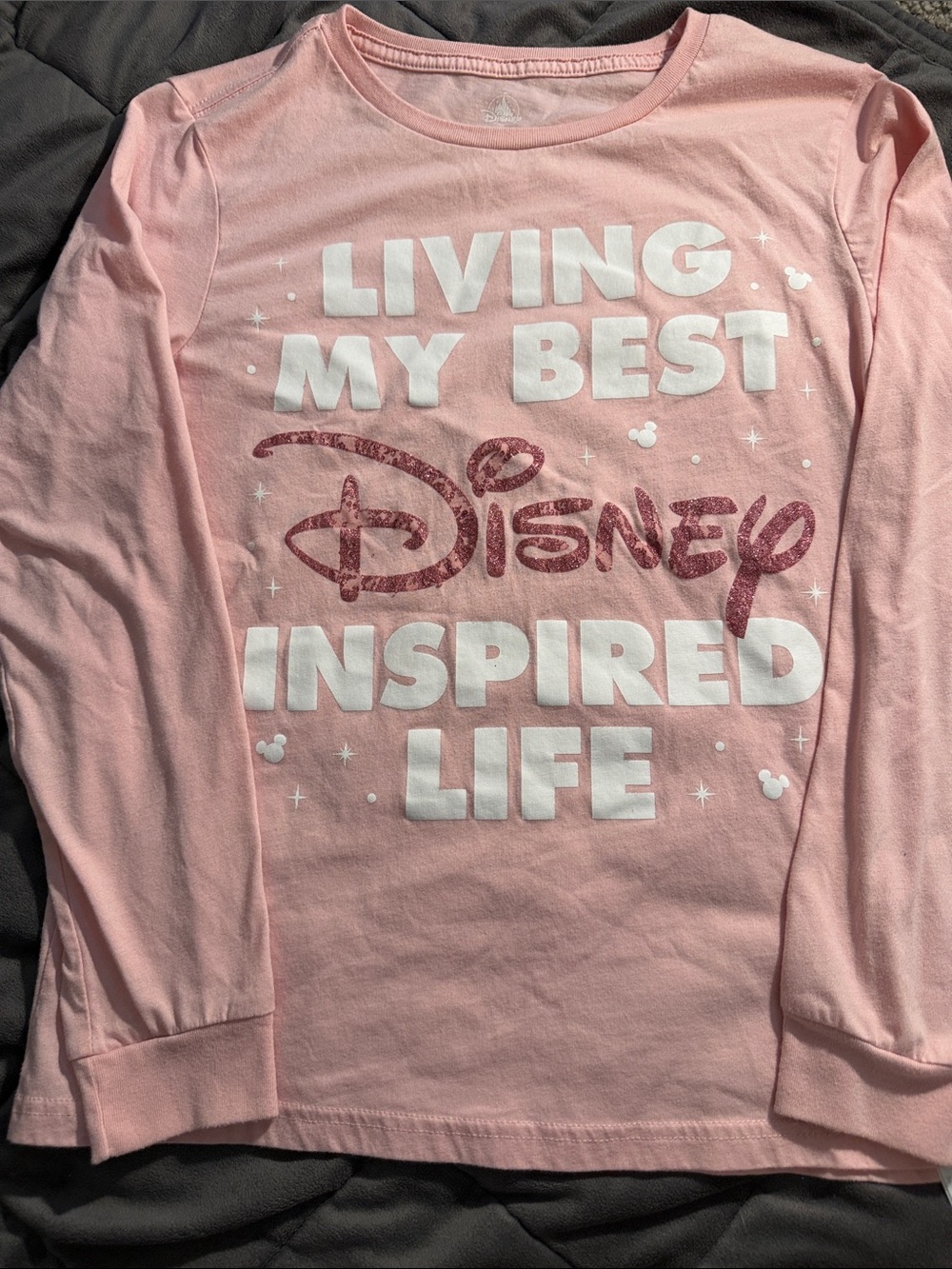 Disney Pink Glitter Script 'Living My Best Disney Inspired Life' Long Sleeve Tee